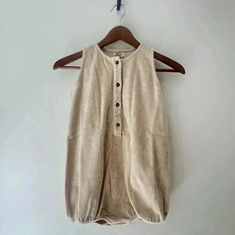 NWT The Simple Folk The Journey Romper Organic Terry cloth In Ecru 8/9y